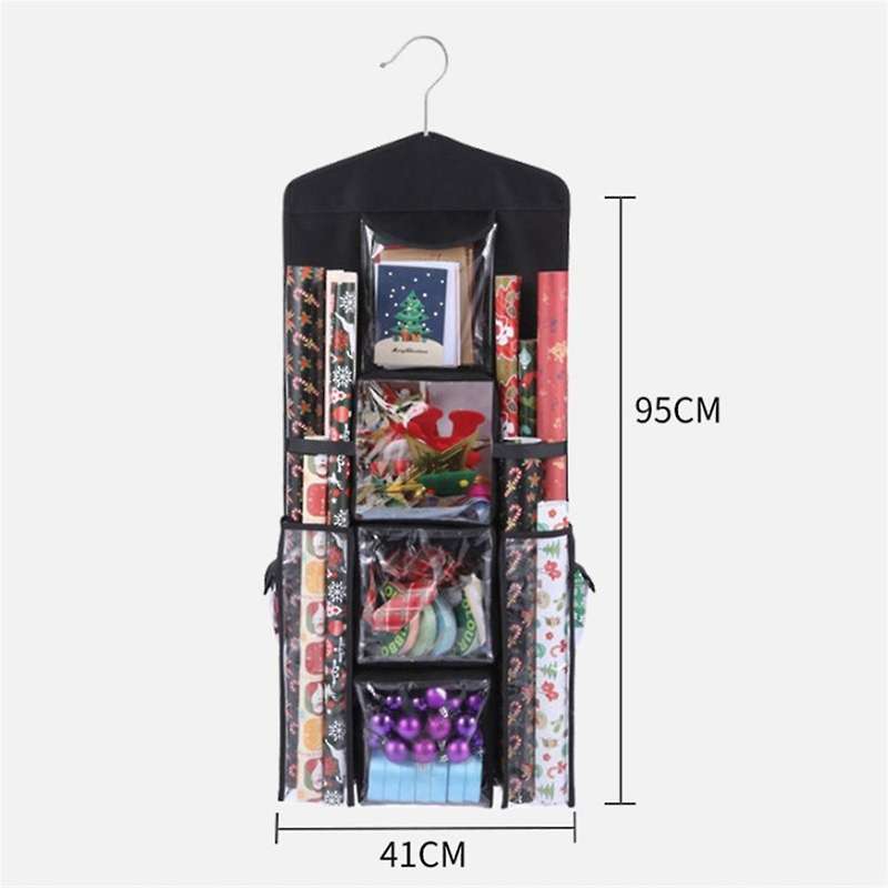 Hanging Double-sided Gift Wrap Organizer Wrapping Paper Storage Bag with Multiple Front and Back Poc