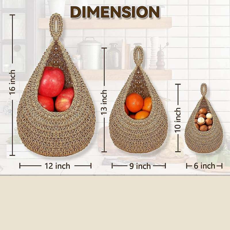 Hanging Fruit Basket Forkitchen, Hanging Wall Fruit Vegetable Baskets, Handwoven Decorative Hanging
