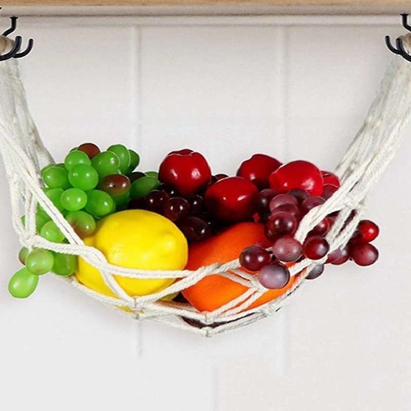 Hanging Fruit Hammock Handwoven Cotton or Banana Hammocks Under Cabinet with 4 Hooks Kitchen Fruit S