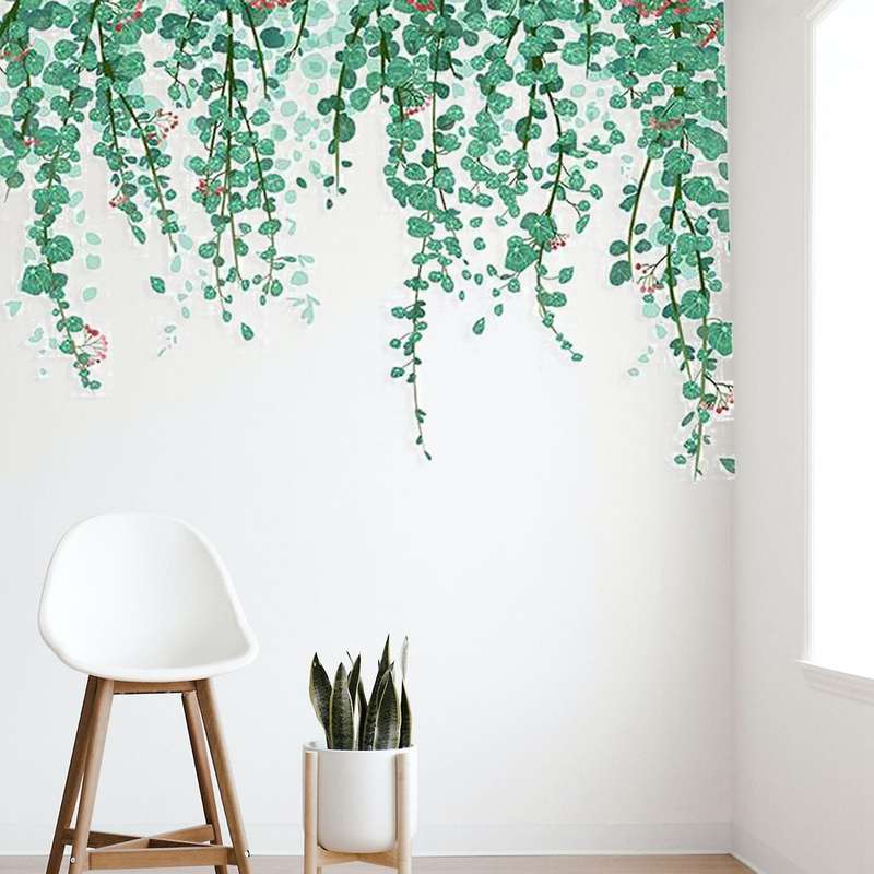 Hanging Green Vine Leaf Wall Decal Stickers for Bedroom Living Room, Removable Eucalyptus Ivy Plant
