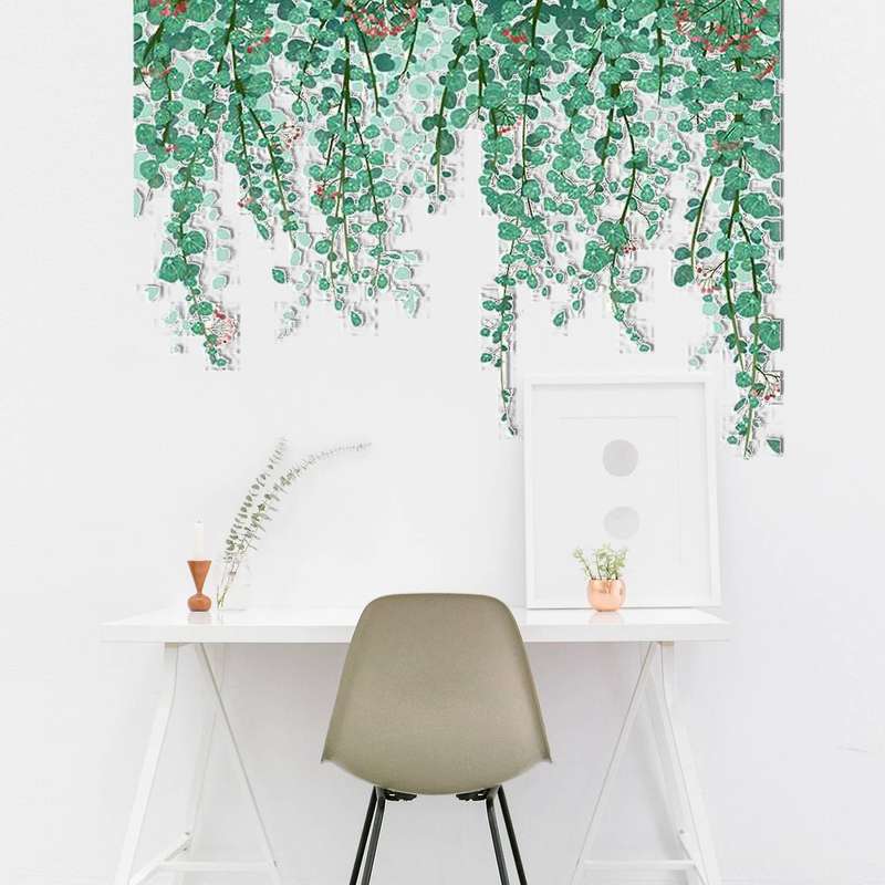 Hanging Green Vine Leaf Wall Decal Stickers for Bedroom Living Room, Removable Eucalyptus Ivy Plant