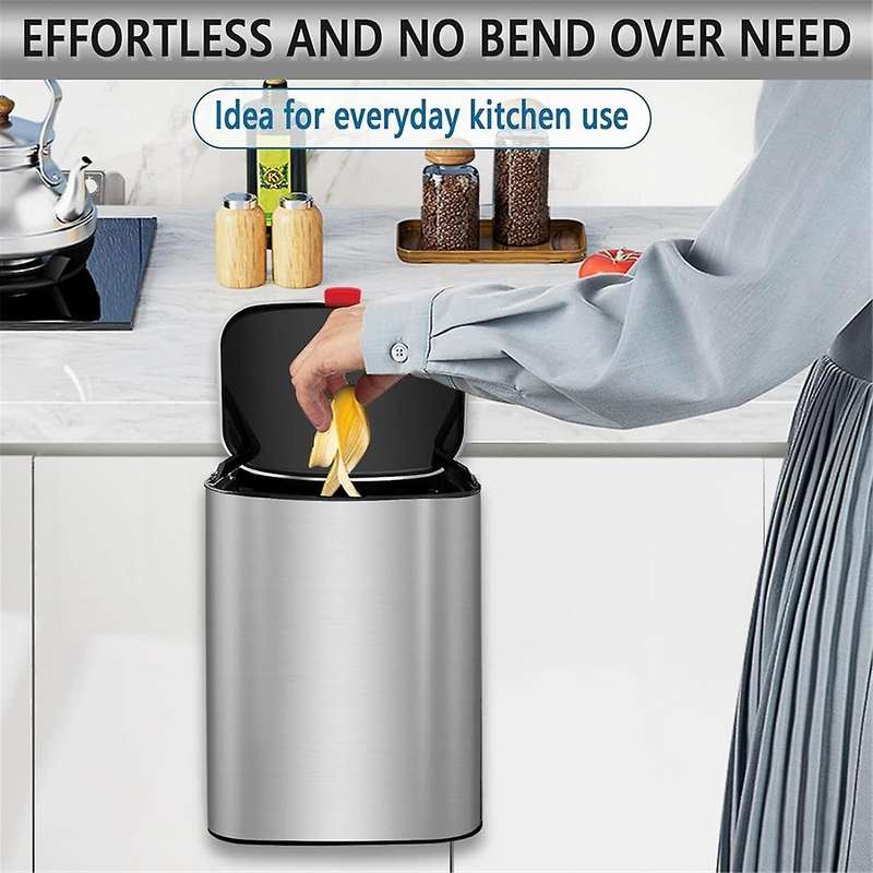 Hanging Kitchen Stainless-Steel Small Trash Can with Lid, 2-In- Compost Bin for Counter Top & , 8L