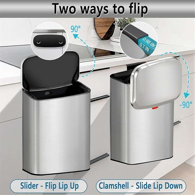 Hanging Kitchen Stainless-Steel Small Trash Can with Lid, 2-In- Compost Bin for Counter Top & , 8L