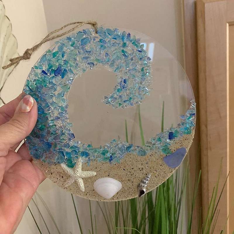 Hanging Ornament Sea Glass Sun Catcher Crashing Ocean Beach Suncatcher for Window Beach Glass Suncat