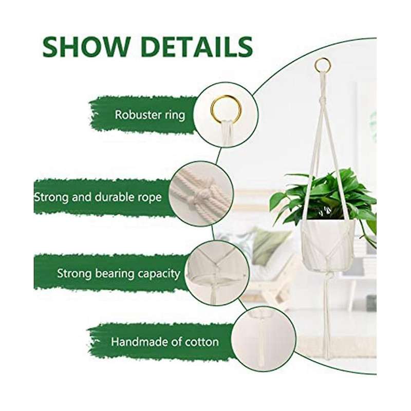 Hanging Planters Baskets, 4 Pack Cotton Rope Macrame Plant Hanger with 4 Hanging Hooks - 80CM & 100