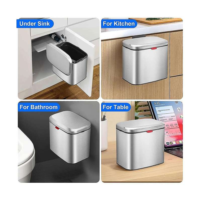 Hanging Stainless Steel Compost Bin 1.05 Gallon Wall Mounted Trash Can with Lid, Kitchen Cabinet Doo