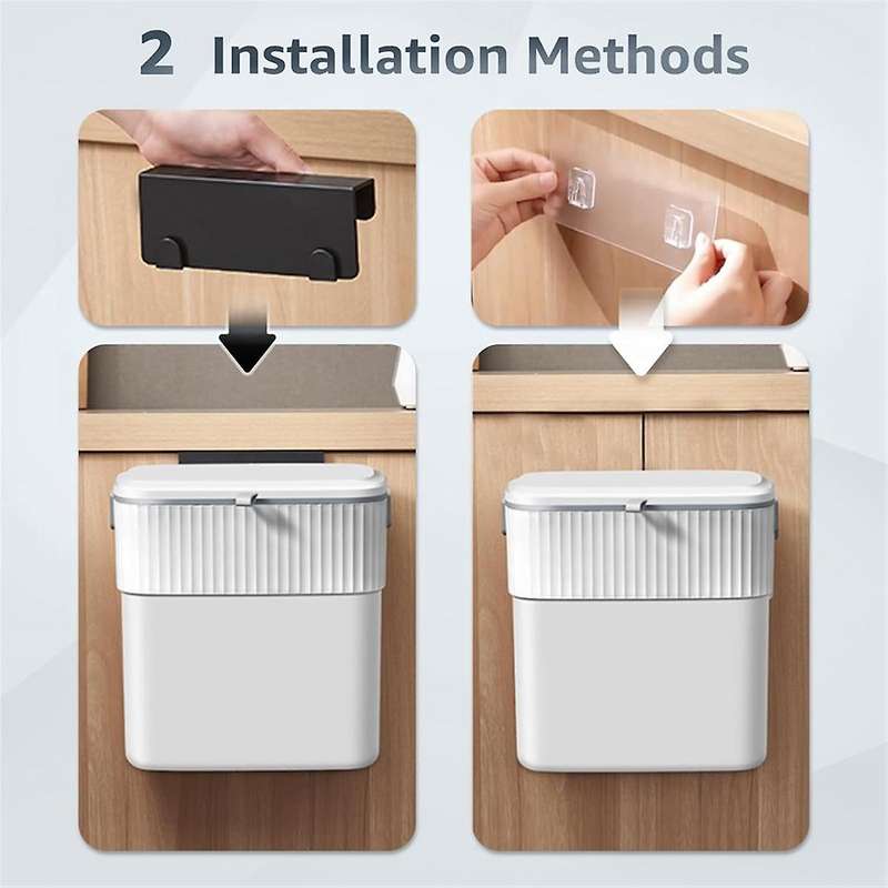 Hanging Trash Can with Lid, 2.3 Gallon Kitchen Garbage Bin Food Waste Container Convenient Durable O