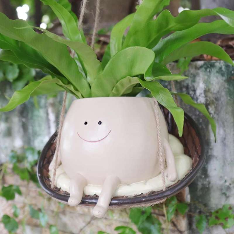 Hanging Swing Chair Planter Pot Face Planter for Indoor Outdoor Plant Head Resin Flower Pots Mother