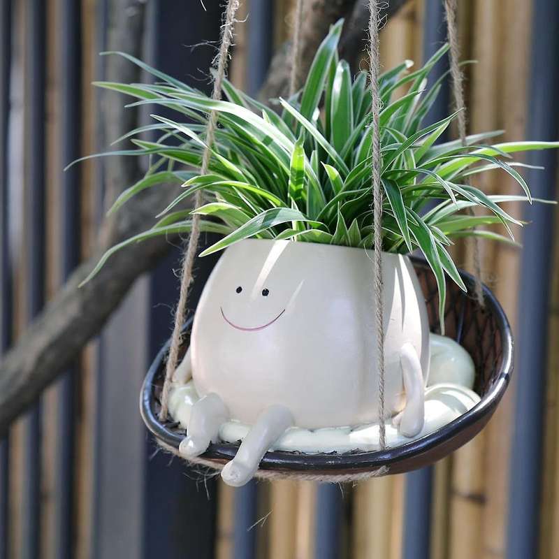 Hanging Swing Chair Planter Pot Face Planter for Indoor Outdoor Plant Head Resin Flower Pots Mother