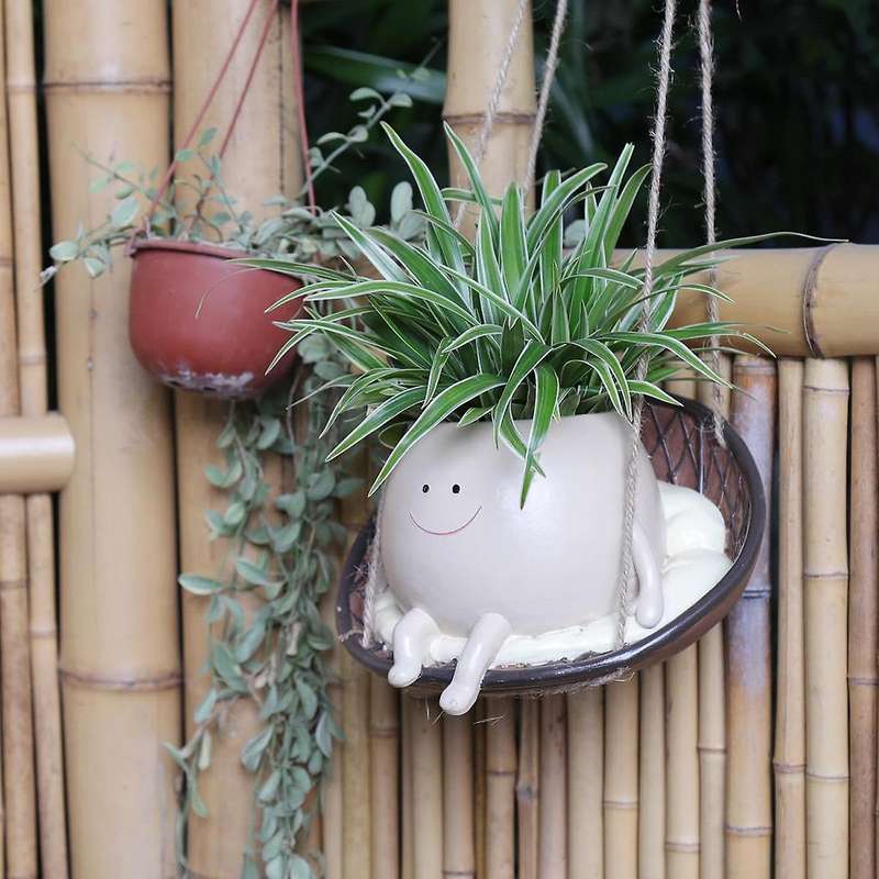Hanging Swing Chair Planter Pot Face Planter for Indoor Outdoor Plant Head Resin Flower Pots Mother