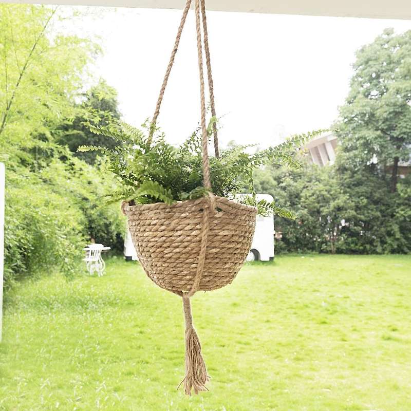 Hanging Rattan Basket Planter Indoor Outdoor Hanging Rope Flower Plant Pot Basket Decorative,Hanging
