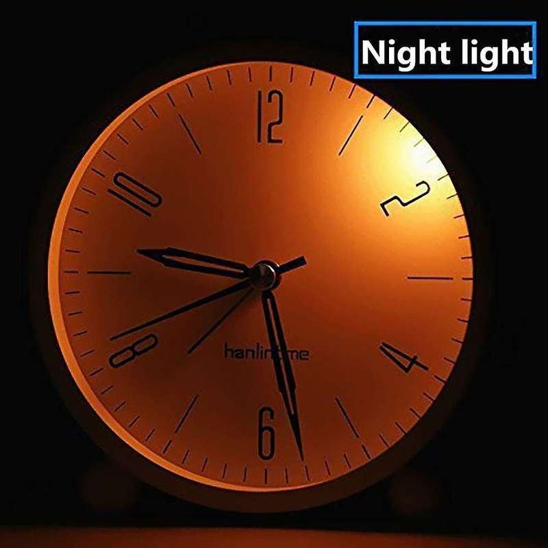Hanlintime Analog Alarm Clock,easy Set Small Desk Clock,non Ticking,with Night Light, Battery Power