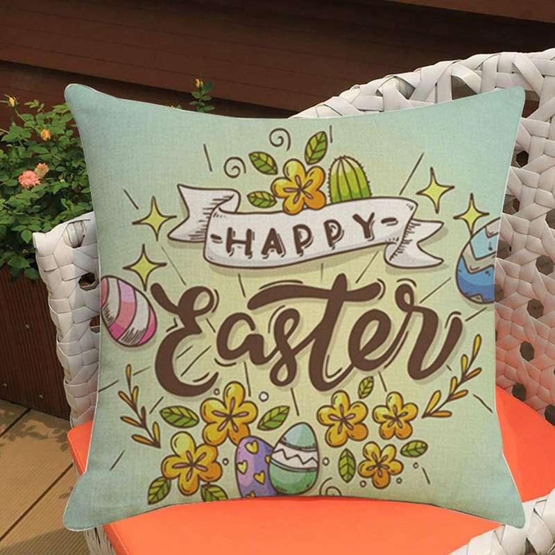 Happy Easter Pillowcase Farmhouse Cushion Cover Decoration Sofa Living Room Easter Linen Pillow Case