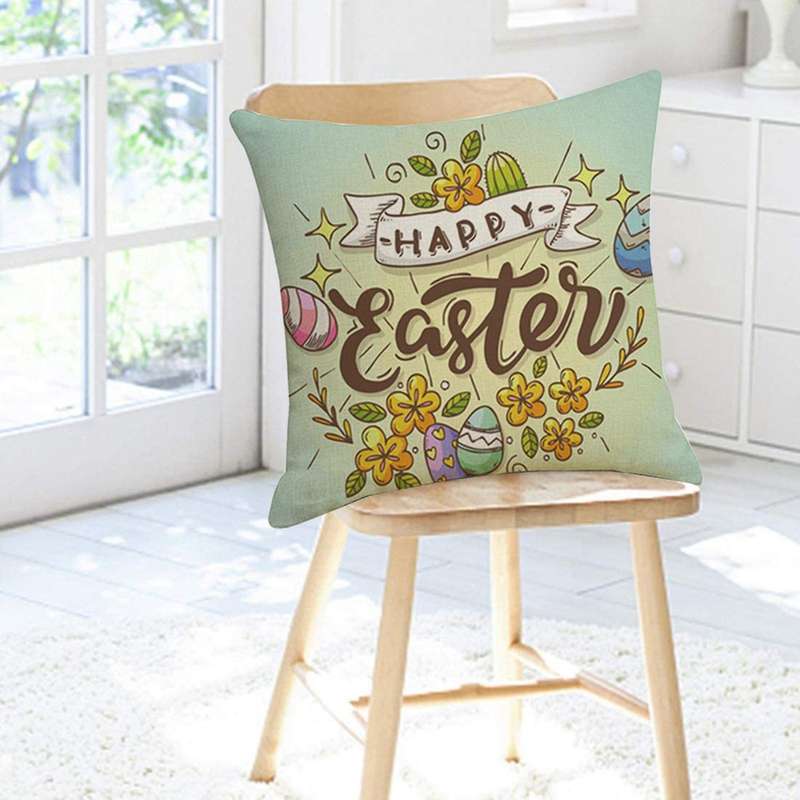 Happy Easter Pillowcase Farmhouse Cushion Cover Decoration Sofa Living Room Easter Linen Pillow Case