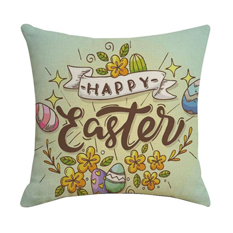 Happy Easter Pillowcase Farmhouse Cushion Cover Decoration Sofa Living Room Easter Linen Pillow Case