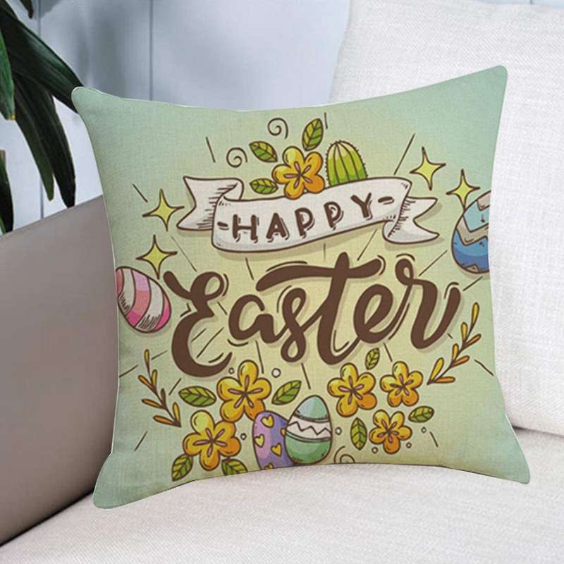 Happy Easter Pillowcase Farmhouse Cushion Cover Decoration Sofa Living Room Easter Linen Pillow Case