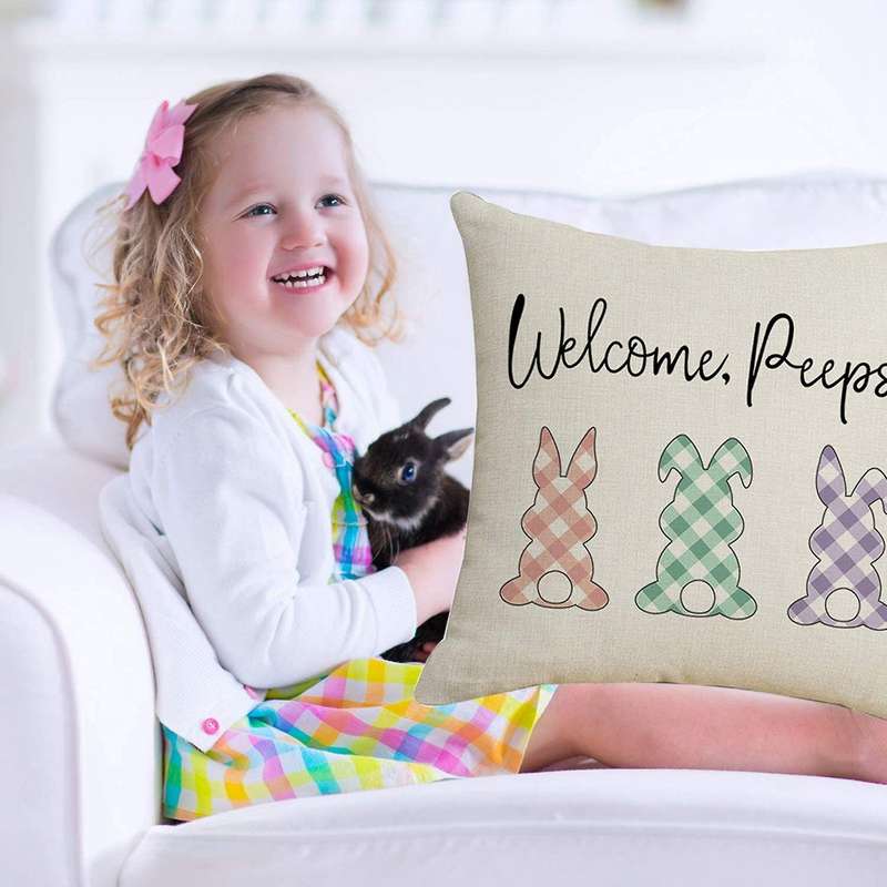 Happy Easter Rabbit Bunny Cushion Case Sofa Linen Pillowcase Decoration Living Room Pillow Case for