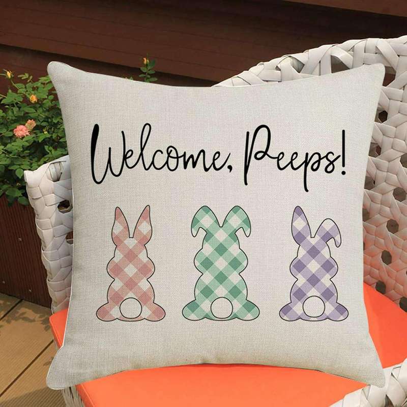 Happy Easter Rabbit Bunny Cushion Case Sofa Linen Pillowcase Decoration Living Room Pillow Case for