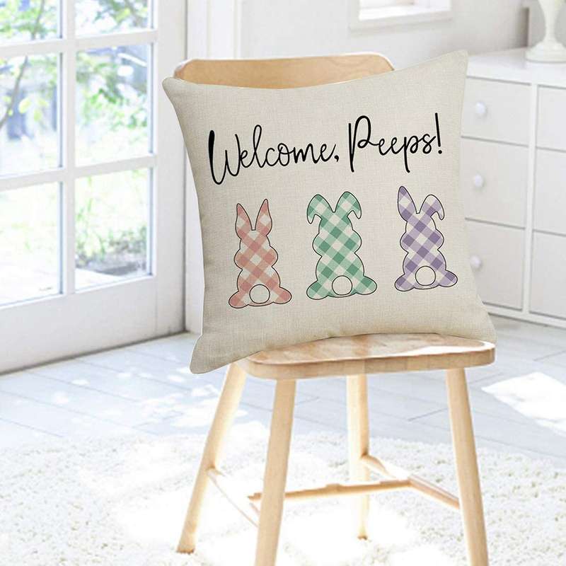 Happy Easter Rabbit Bunny Cushion Case Sofa Linen Pillowcase Decoration Living Room Pillow Case for
