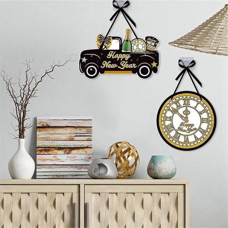 Happy New Year Sign 4Pcs Door Hanger New Year Door Decor Sign New Year's Eve Wreath Hanging Sign