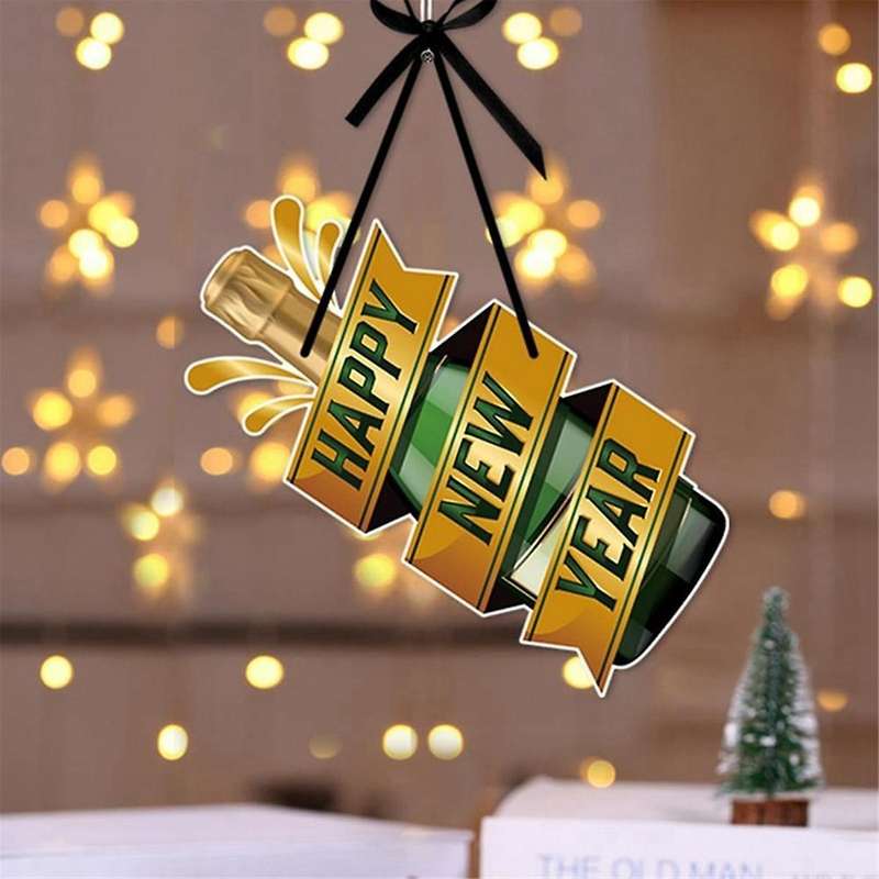 Happy New Year Sign 4Pcs Door Hanger New Year Door Decor Sign New Year's Eve Wreath Hanging Sign