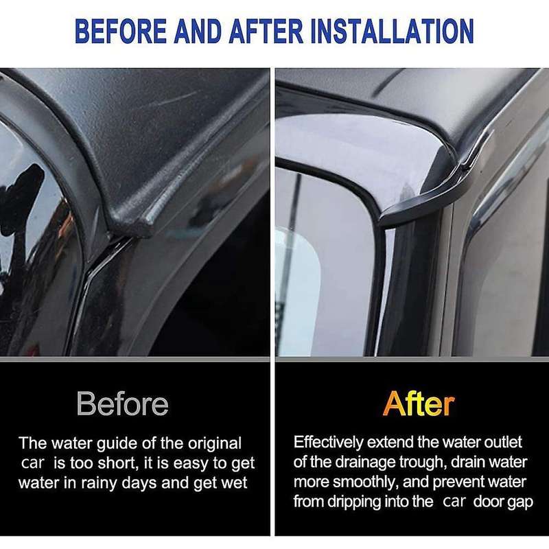 Hardtop Rain Diverter ABS Drip Rail Extension Rain Gutter for 2007-2018 JK JKU Exterior Accessories,
