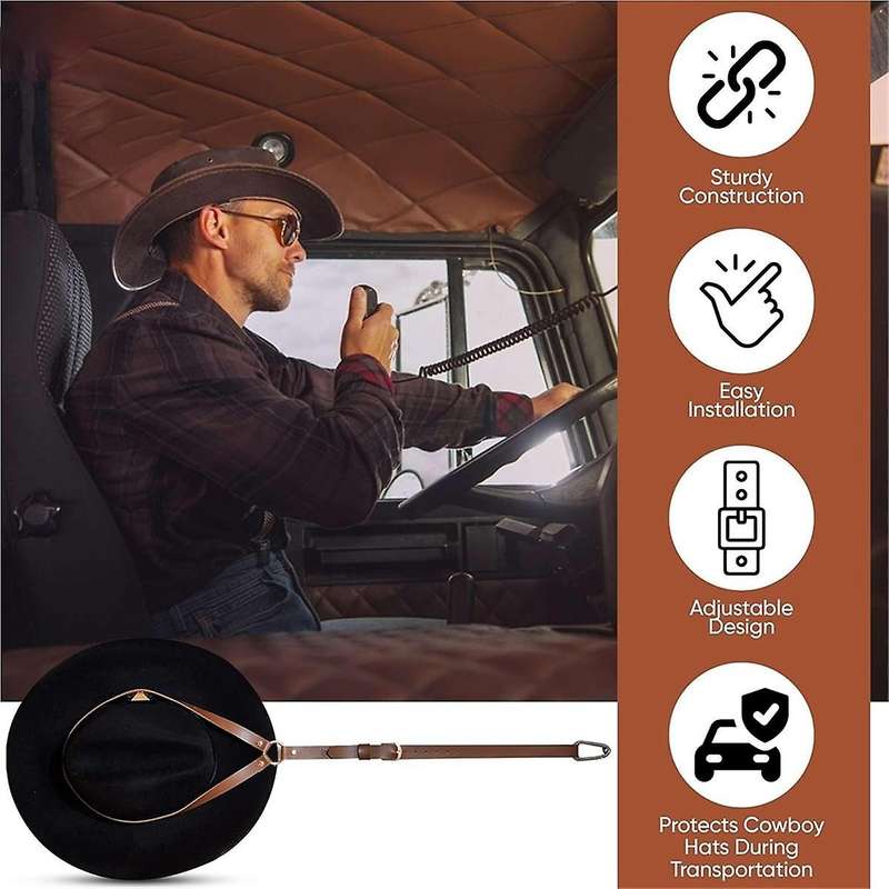 Hat Holder for Trucks - Keep Your Hats Protected on the Road with Our Handmade Leather Hat Rack. Han