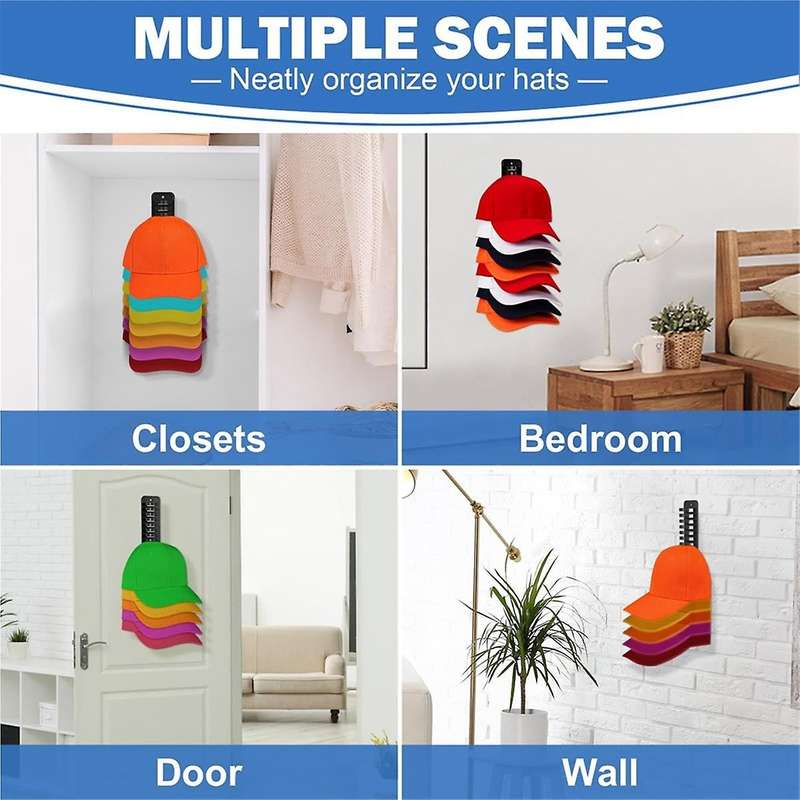 Hat Organizer for Baseball Caps, 1 Pack Hat Rack Adhesive Hat Hooks for Wall HoldUp to Much Hats, H