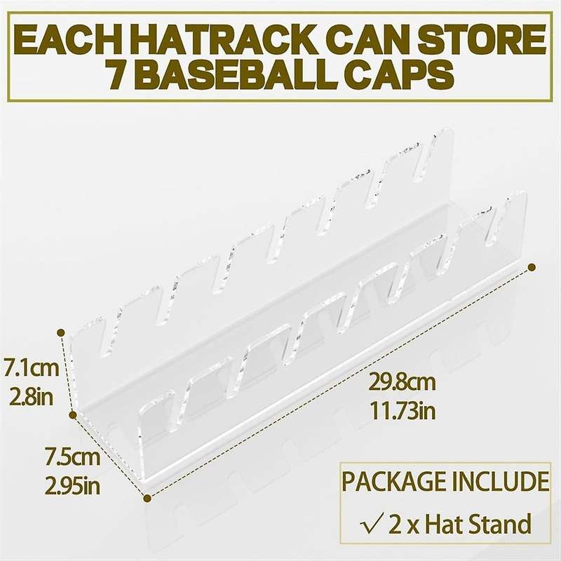 Hat Stand for Baseball Caps,2Pcs No Install Acrylic Hat Organizer for 14Baseball Caps,Hat Racks for