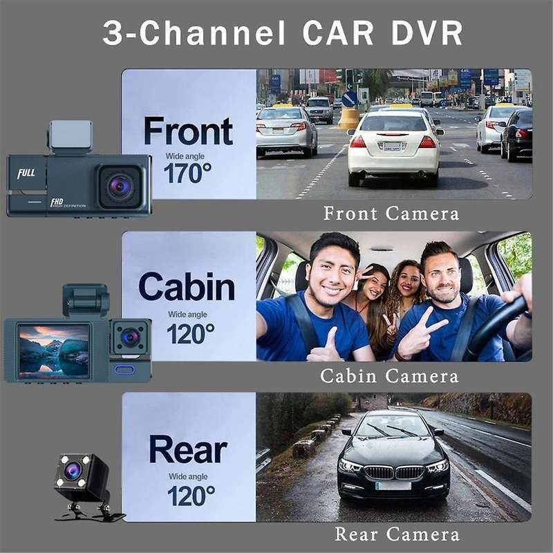 HD 1080P Car Recorder Car 2 Inches Display Three Lenses with the Same Display with Reverse Image Ca