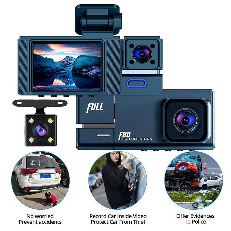 HD 1080P Car Recorder Car 2 Inches Display Three Lenses with the Same Display with Reverse Image Ca