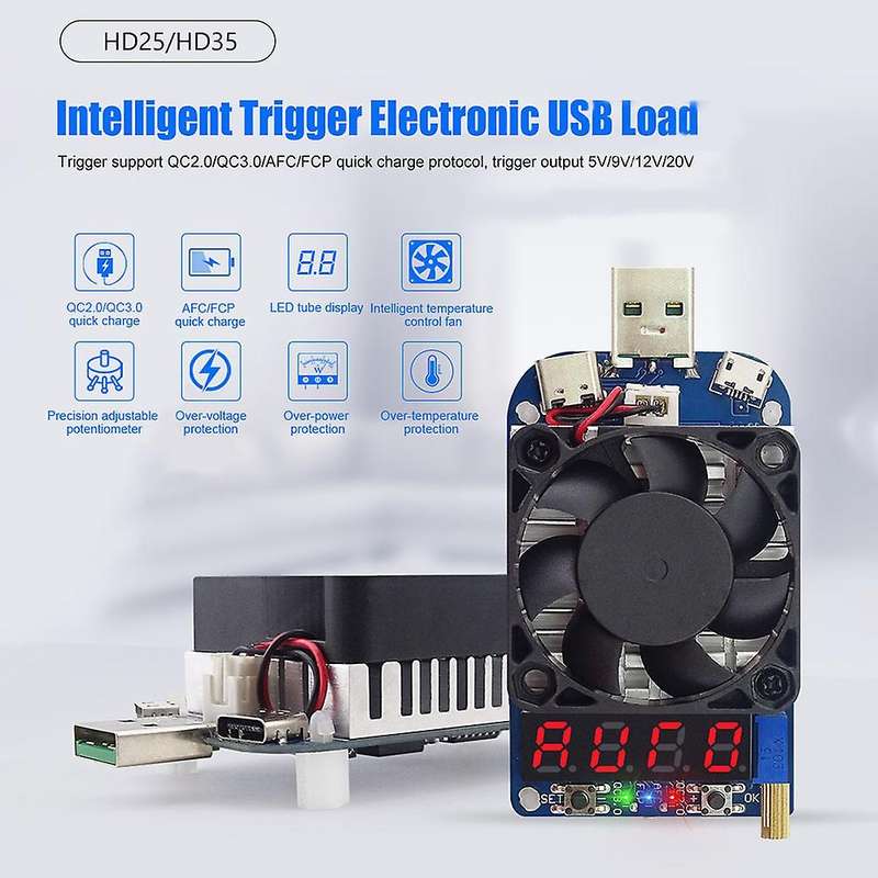 HD25 Trigger QC2.0 QC3.0 Electronic USB Load Resistor Discharge Battery Test Adjustable Current Volt