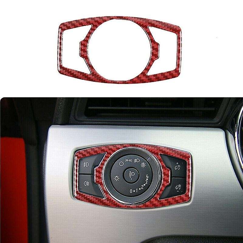 Headlight Switch Cover Trim for & 2015 2016 2017 2018 2019 2020 Red Carbon Fiber Grain