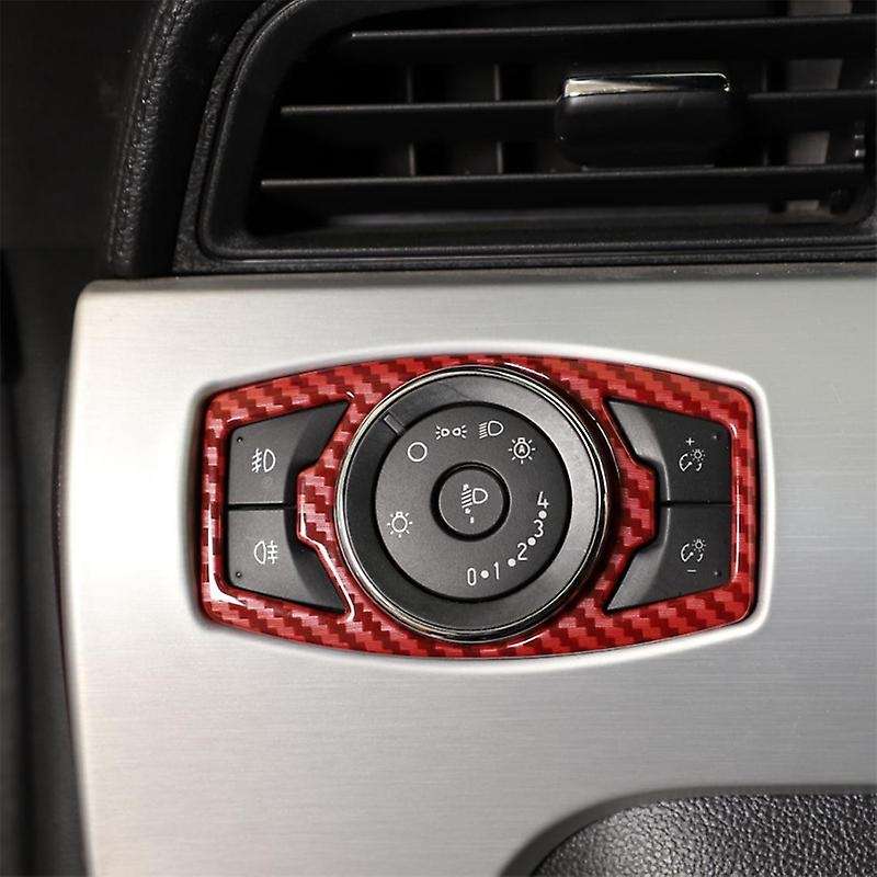 Headlight Switch Cover Trim for & 2015 2016 2017 2018 2019 2020 Red Carbon Fiber Grain