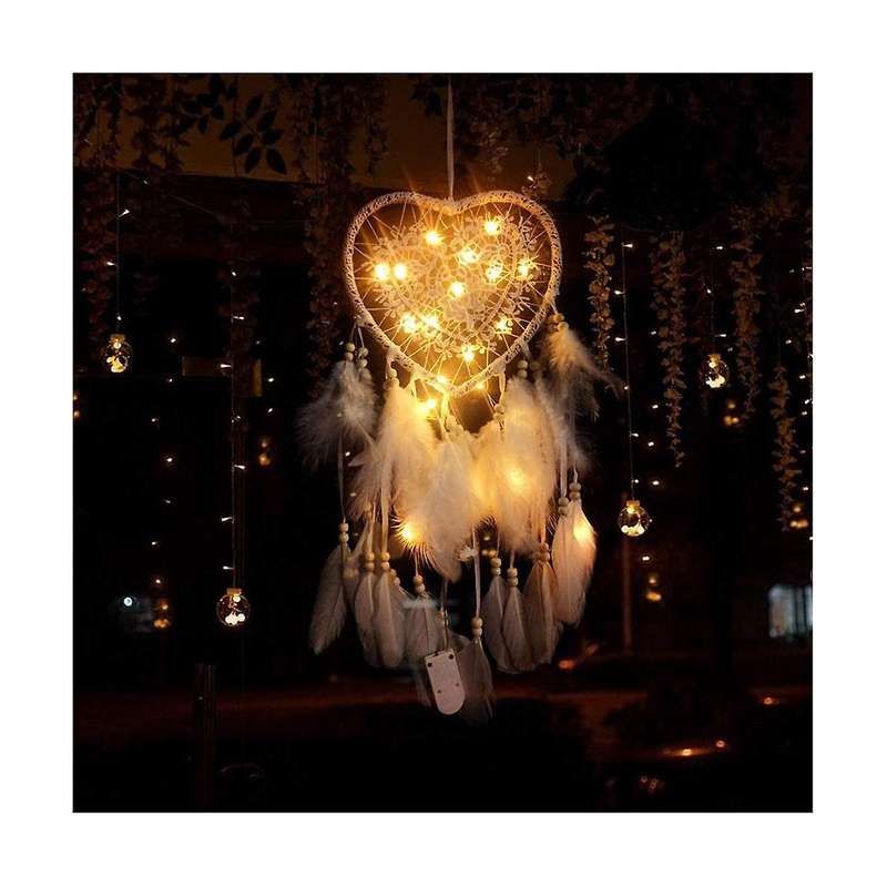 Heart Boho Dream Catcher, with Led Light Heart-shaped Dream Catcher Pendant Boho Style Decoration F