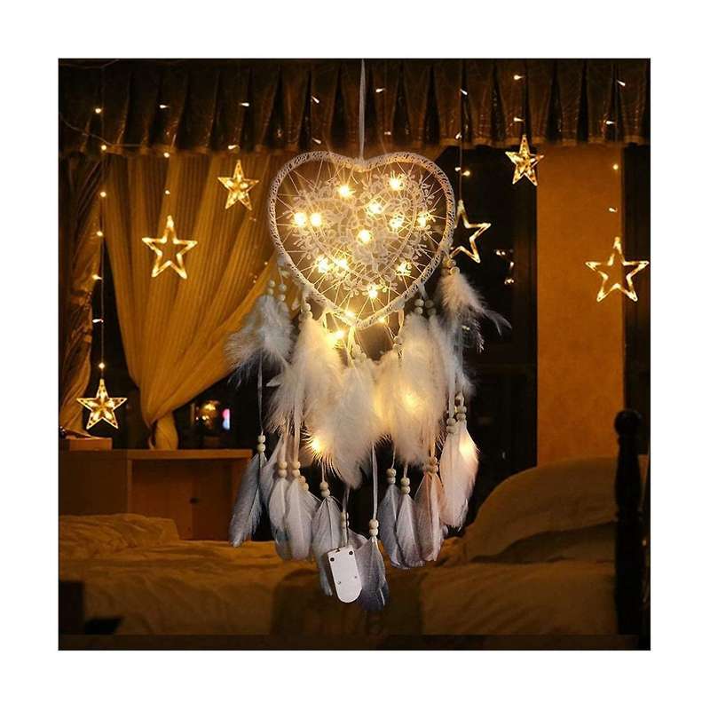Heart Boho Dream Catcher, with Led Light Heart-shaped Dream Catcher Pendant Boho Style Decoration F