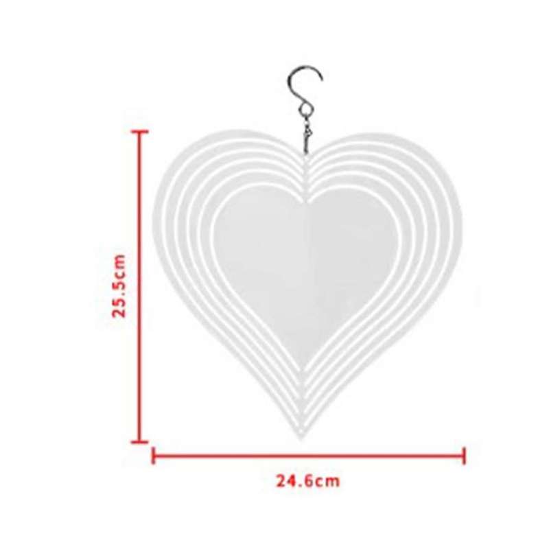 Heart Shape Dimensional Rotating Wind Chime Garden Decoration Sublimation Blank Double-sided Diy Pr