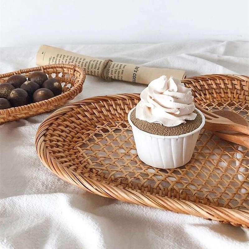 Heart-Shaped Rattan Serving Tray, Fruit Plates Snack Bowls Heart Containers Gifts for Wedding-2Pcs
