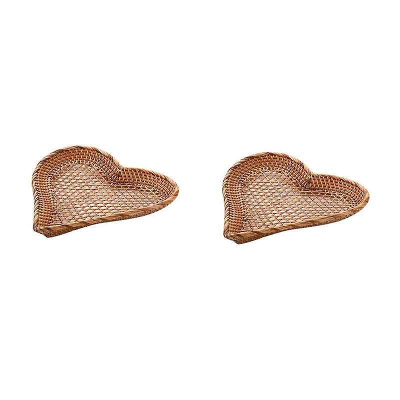 Heart-Shaped Rattan Serving Tray, Fruit Plates Snack Bowls Heart Containers Gifts for Wedding-2Pcs