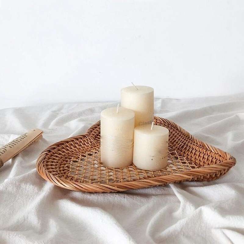 Heart-Shaped Rattan Serving Tray, Fruit Plates Snack Bowls Heart Containers Gifts for Wedding-2Pcs