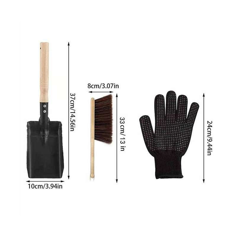 Hearth Brush Set,silicone Gloves,fireplace Shovel Hand Shovel and Brush,wooden Handles Coal Fireplac
