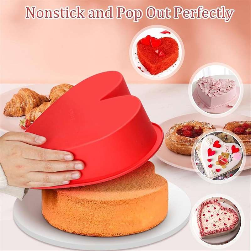 Heart Shaped Cake Pans 8.6Inch,Nonstick Silicone Heart Cake Mold,Reusable Baking Tins,Heart Cake Pan