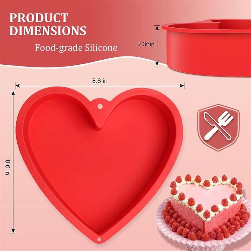 Heart Shaped Cake Pans 8.6Inch,Nonstick Silicone Heart Cake Mold,Reusable Baking Tins,Heart Cake Pan