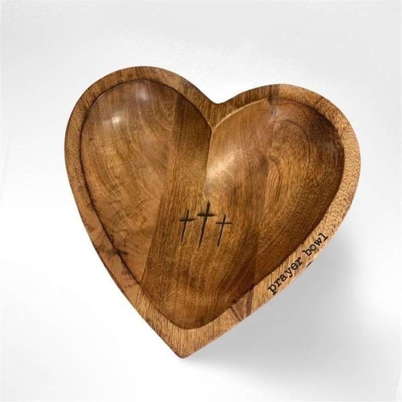 Heart Shaped Prayer Bowl - , Wooden Prayer Bowls, Prayer Dough Bowls, Christian Congregation Gifts