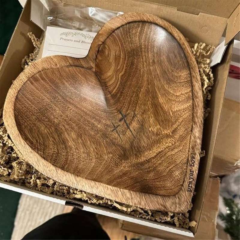 Heart Shaped Prayer Bowl - , Wooden Prayer Bowls, Prayer Dough Bowls, Christian Congregation Gifts