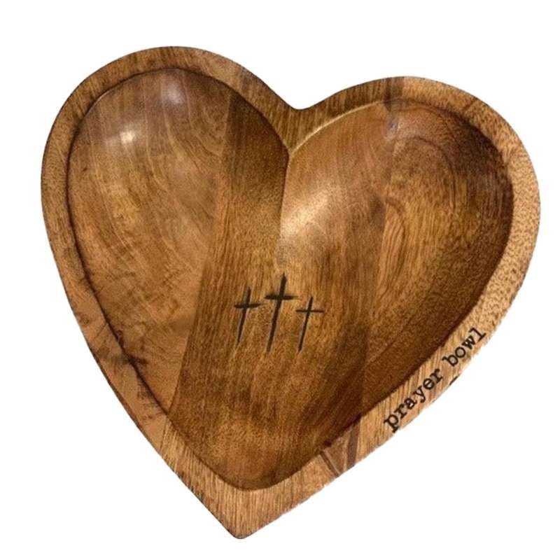 Heart Shaped Prayer Bowl - , Wooden Prayer Bowls, Prayer Dough Bowls, Christian Congregation Gifts