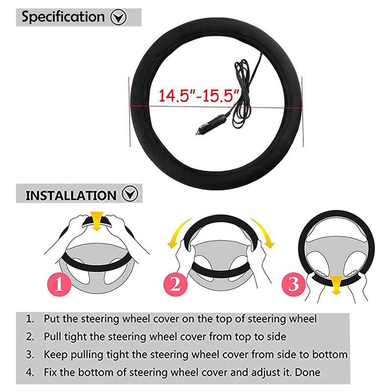 Heated Steering Wheel Cover 12V Heated Auto Steering Wheel Cover Comfy Car Steering Cover Hand Warme