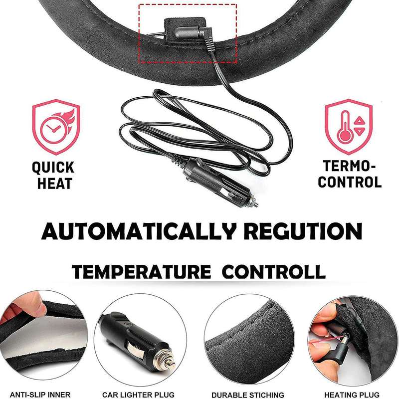 Heated Steering Wheel Cover 12V Heated Auto Steering Wheel Cover Comfy Car Steering Cover Hand Warme