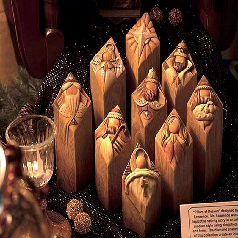 Heaven Nativity Tree Pillar Statue Resin Craft Statues Desktop Ornament Home Office Restaurant Decor