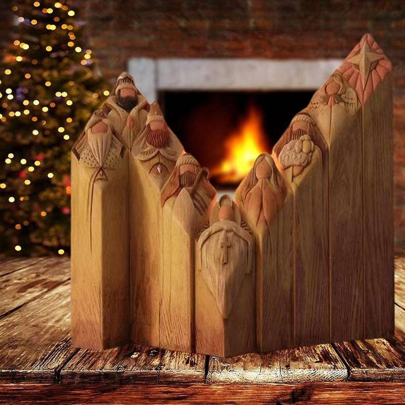 Heaven Nativity Tree Pillar Statue Resin Craft Statues Desktop Ornament Home Office Restaurant Decor